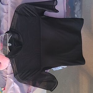 WHBM Forme XS Mesh Black 3/4 Sleeve Top
